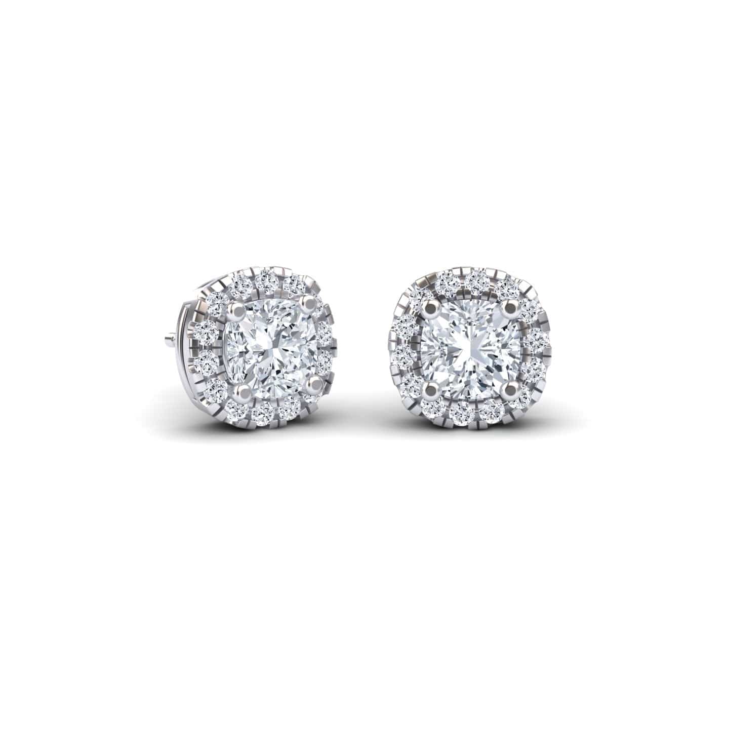White Diamond 5.5mm Cushion Halo Stud Earrings - Maritza