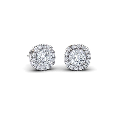 White Diamond 5.5mm Cushion Halo Stud Earrings
