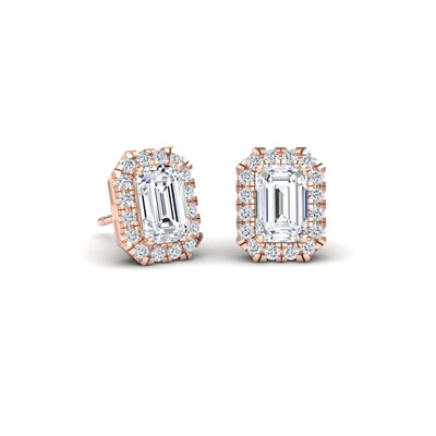 White Diamond 5.0x3.5mm Halo Stud Earrings