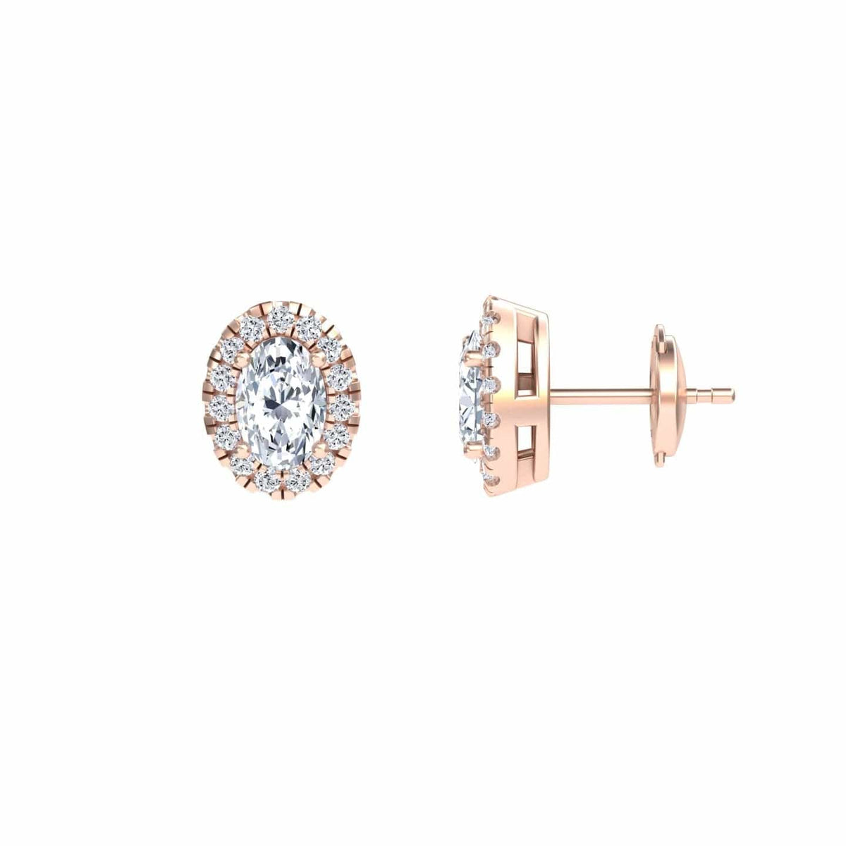 White Diamond 7.7x5.70mm Halo Stud Earrings - Maritza