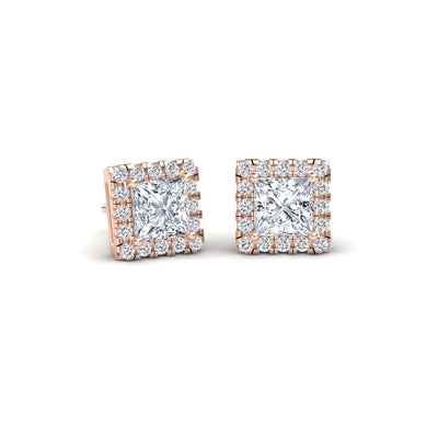 White Diamond 5.5x5.5mm Halo Stud Earrings