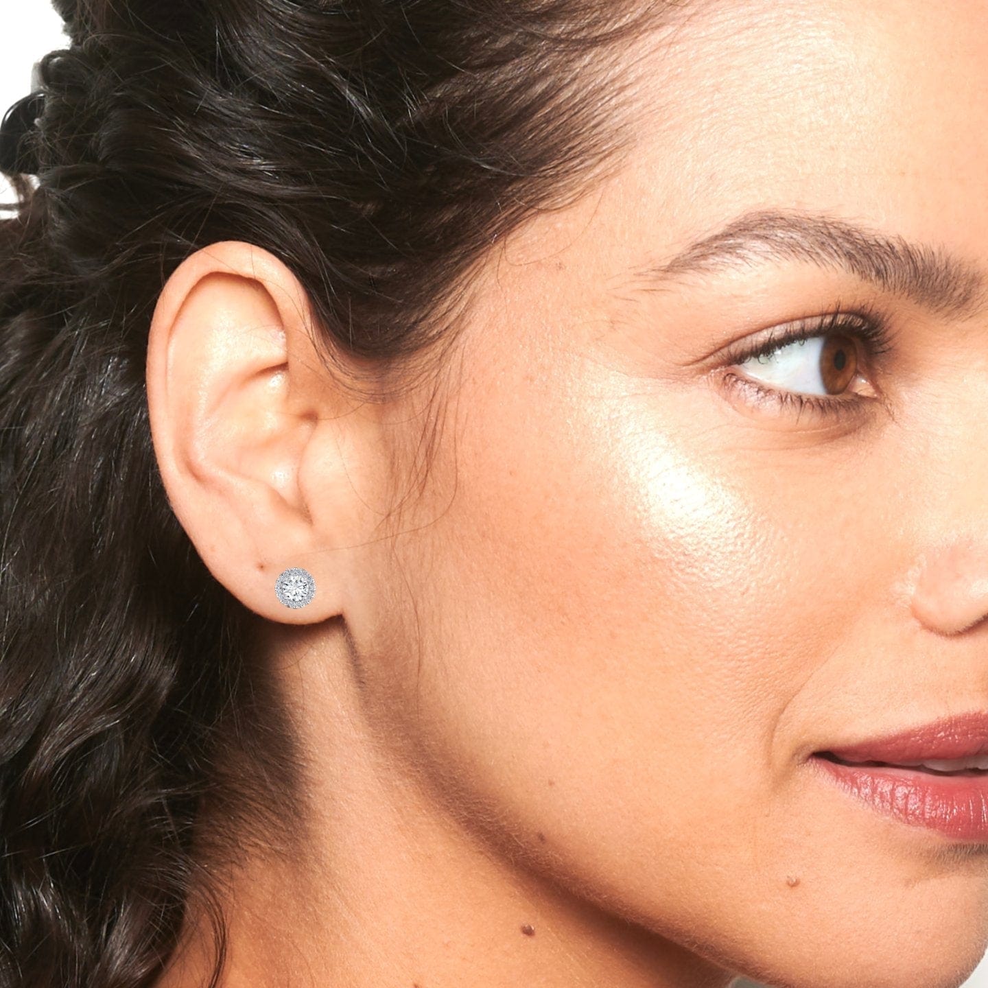 Lab Grown White Diamond Halo Stud Earrings - Maritza