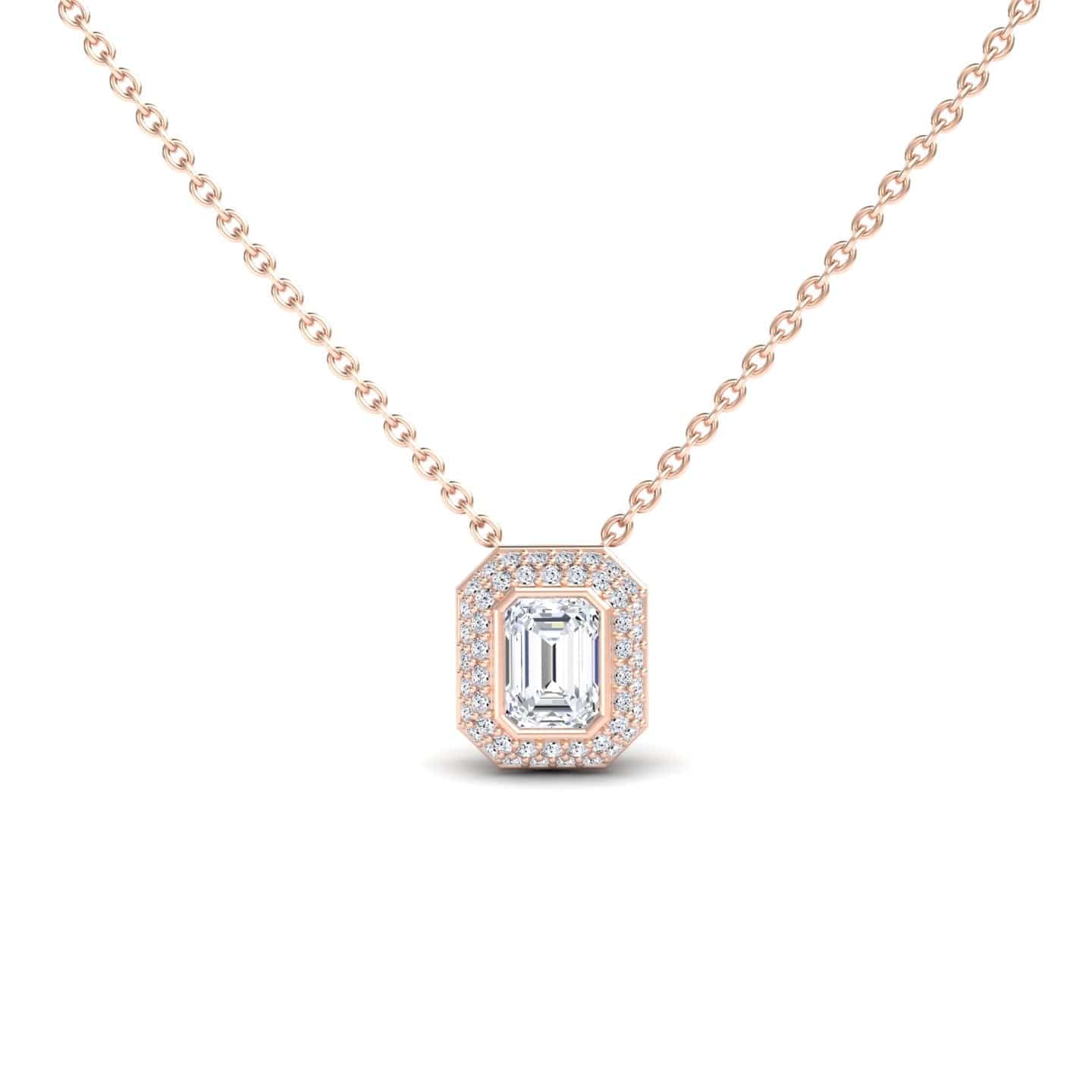 White Diamond Bezel-Set Halo Necklace - Leslie