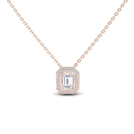 White Diamond Bezel-Set Halo Necklace - Leslie