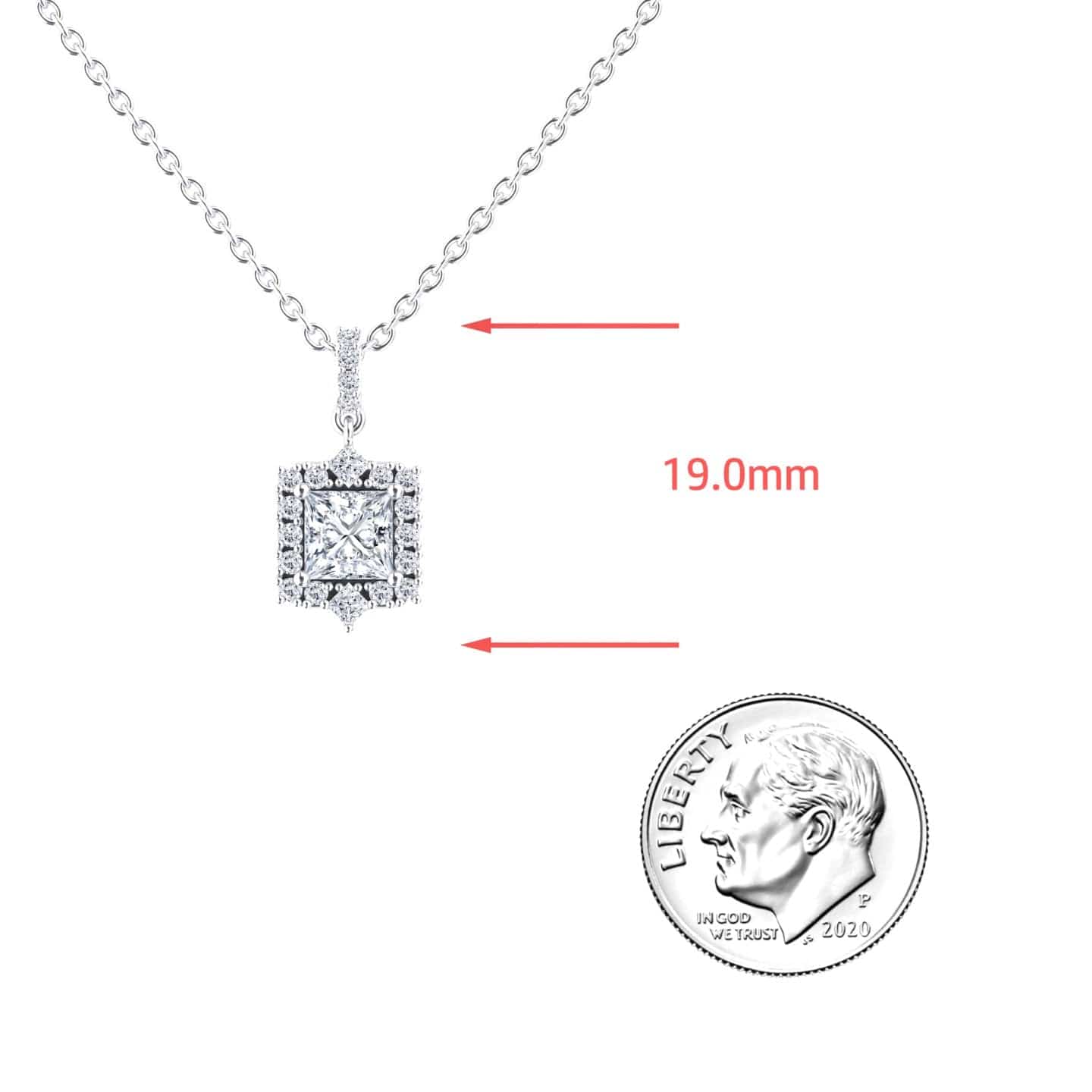 White Diamond Pave Bail Halo Drop Necklace - Shelby