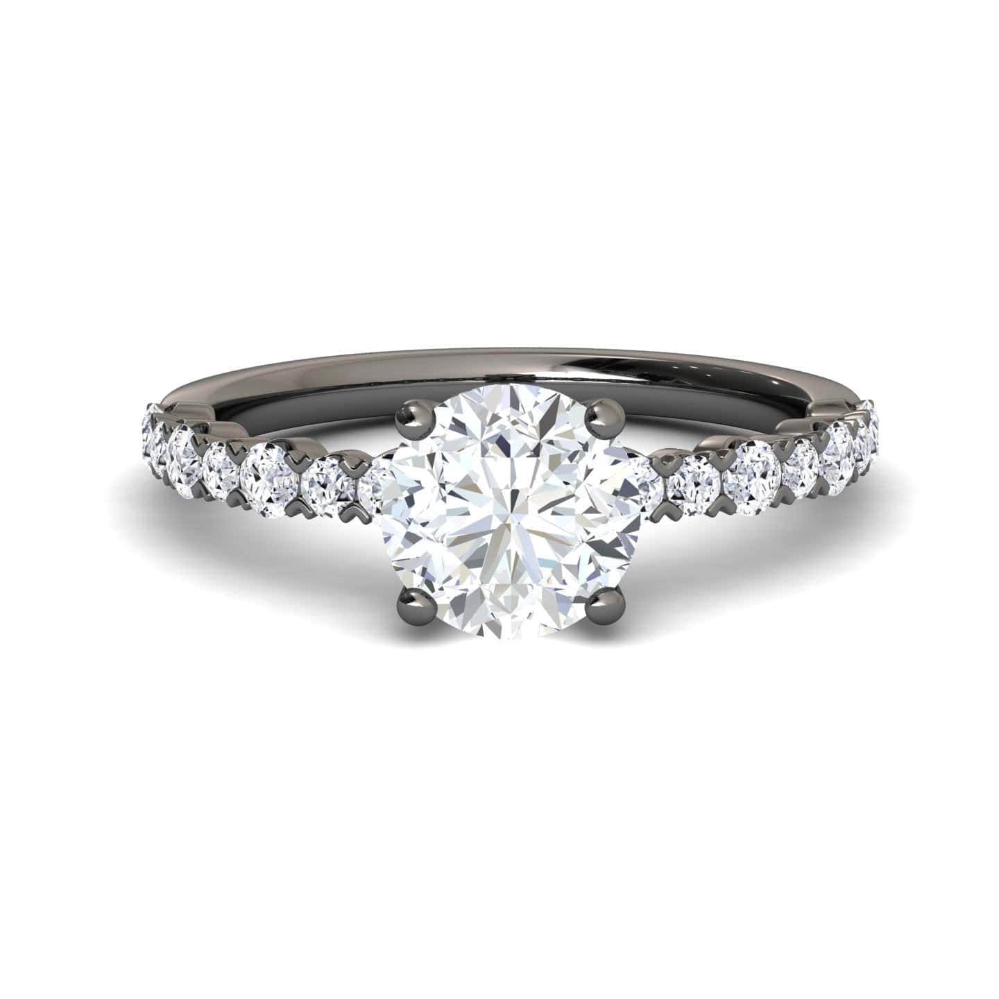 White Diamond Pave Band Solitaire Engagement Ring - Dongmei