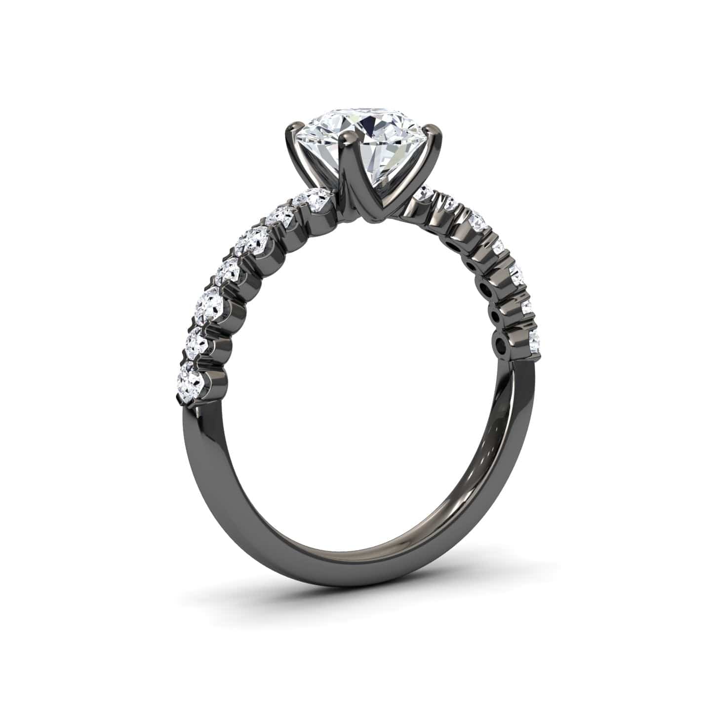 White Diamond Pave Band Solitaire Engagement Ring - Dongmei