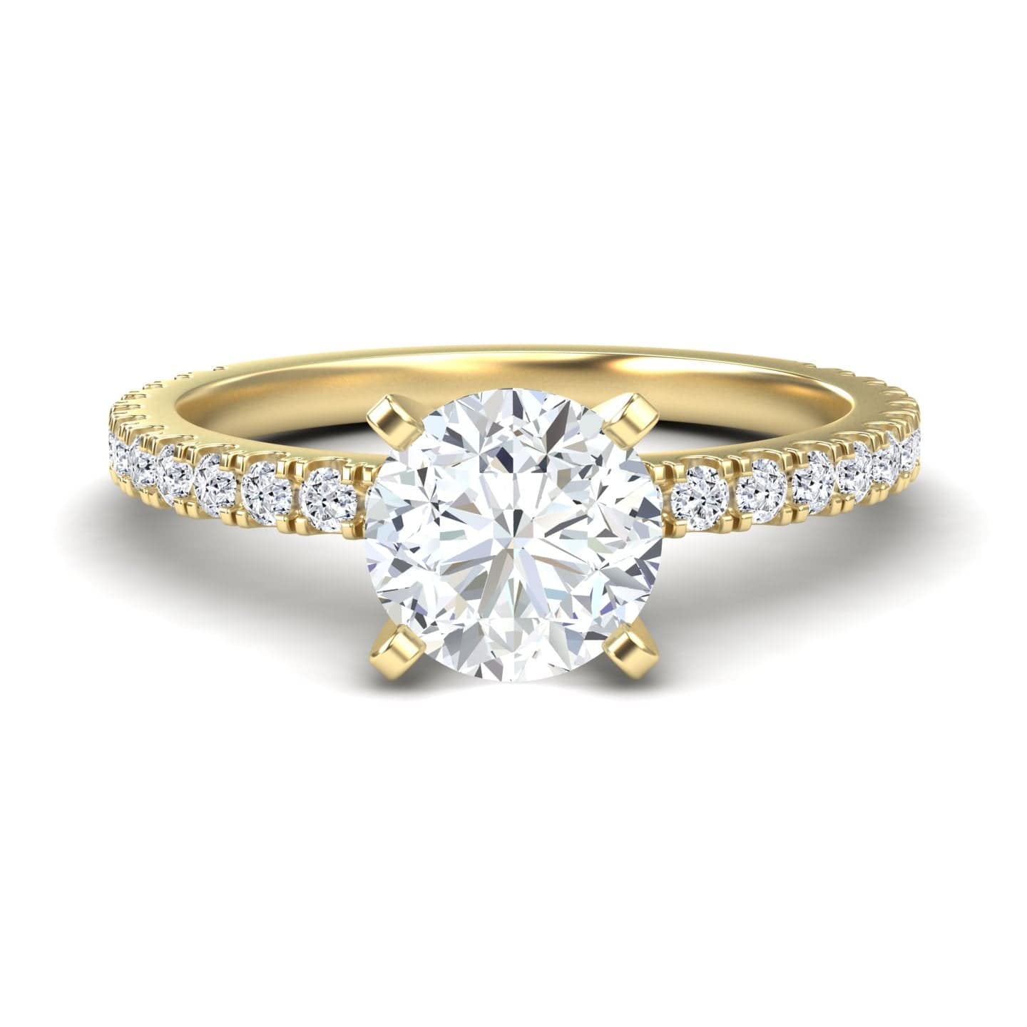 White Diamond French Pave Solitaire Engagement Ring - Indie
