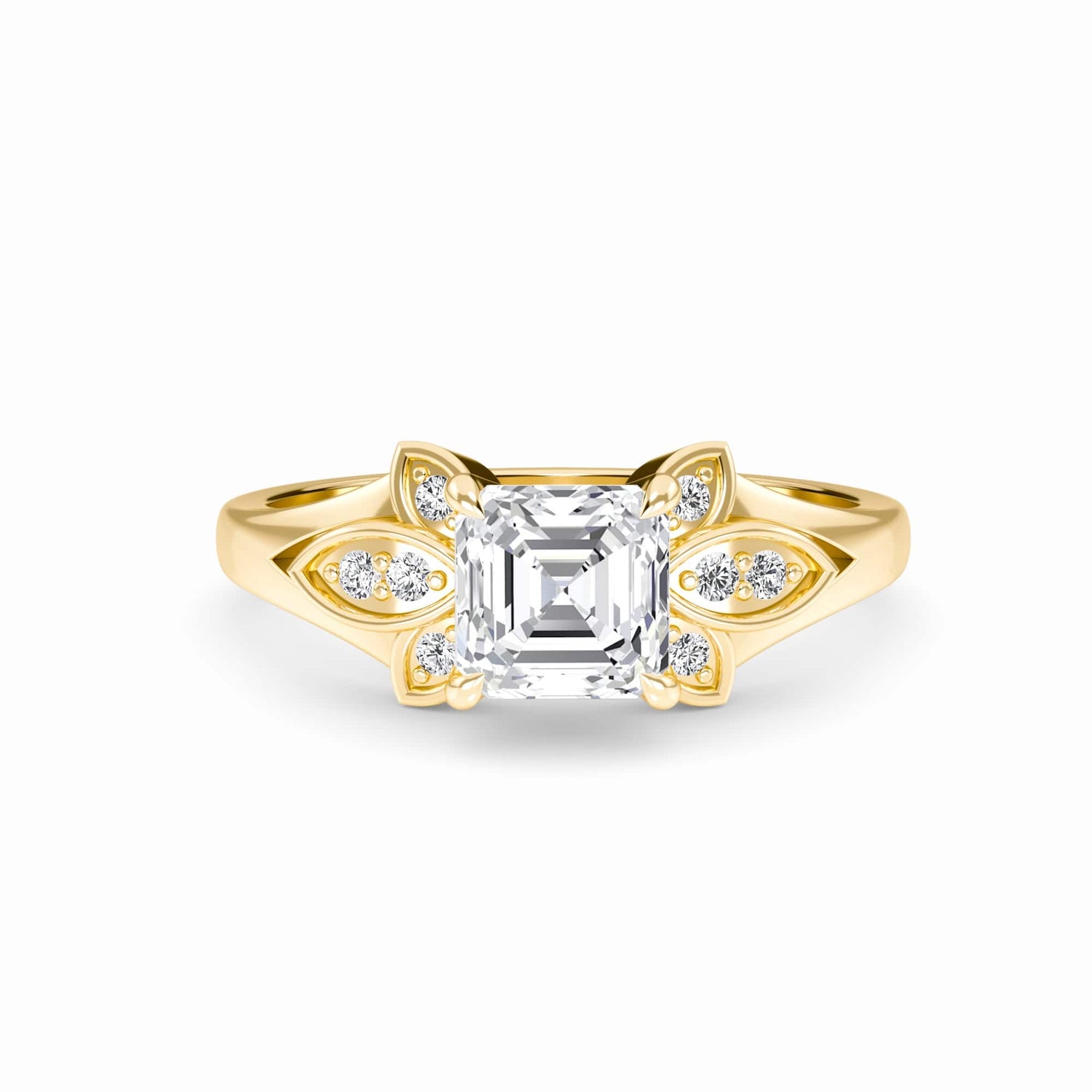 White Diamond Floral Accent Engagement Ring - Soledad