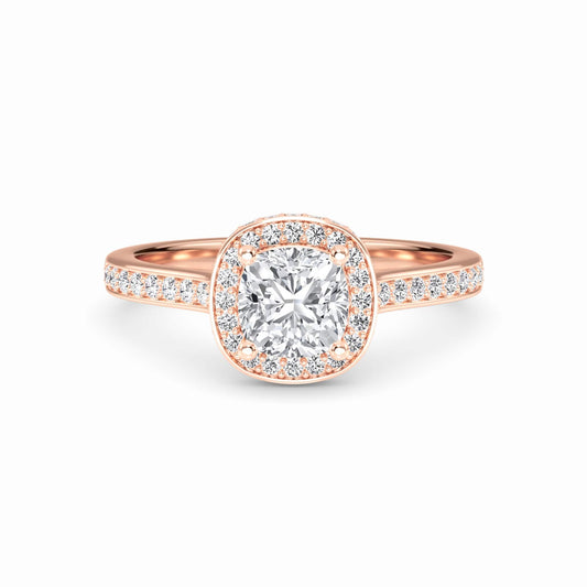 White Diamond Pave Set Classic Halo Engagement Ring - Mallory