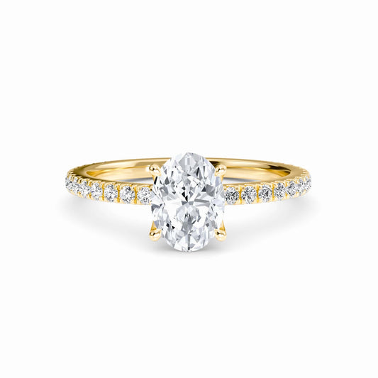 White Diamond Pave Set Four-Prong Solitaire Engagement Ring - Brynlee