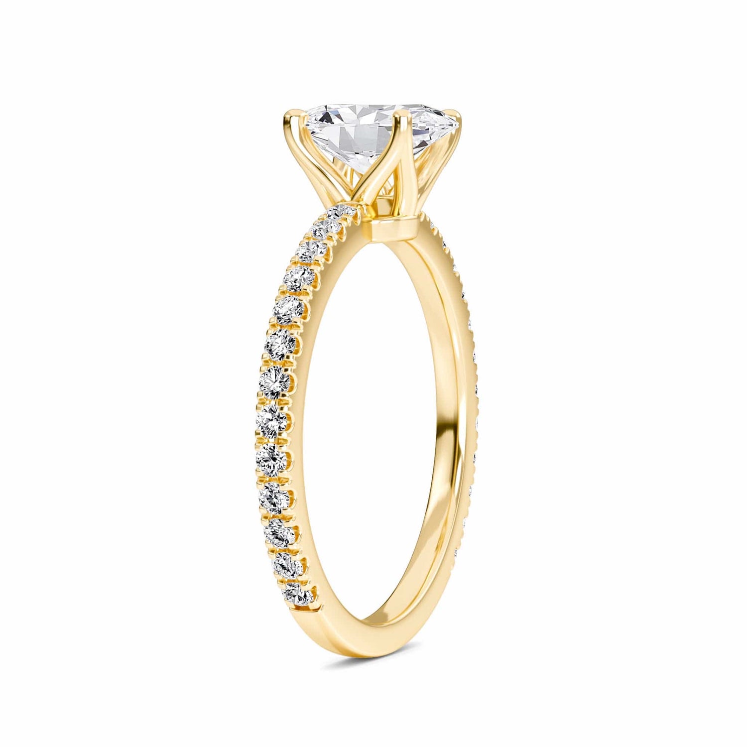 White Diamond Pave Set Four-Prong Solitaire Engagement Ring - Brynlee