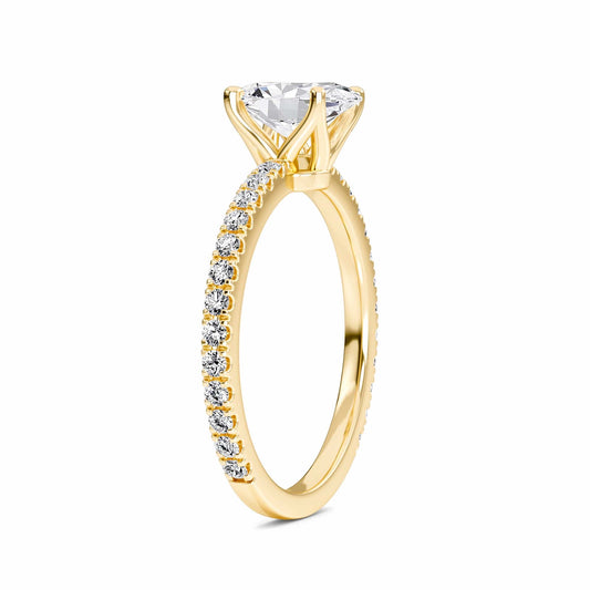 White Diamond Pave Set Four-Prong Solitaire Engagement Ring - Brynlee