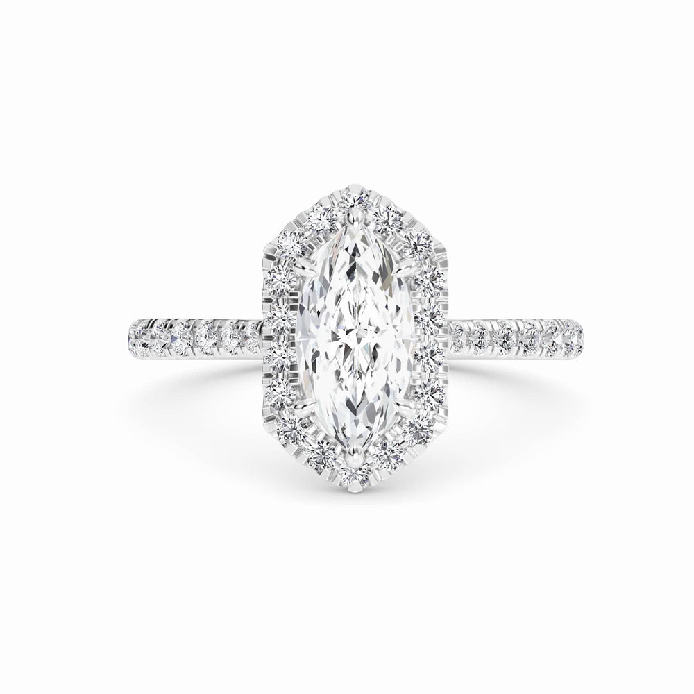 White Diamond Hexagon Halo Engagement Ring