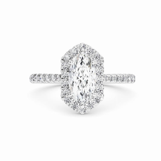 White Diamond Hexagon Halo Engagement Ring - Brighton