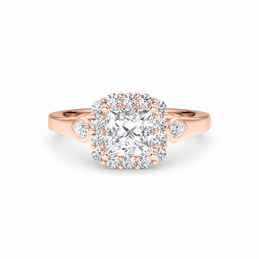 White Diamond Scalloped Halo Engagement Ring