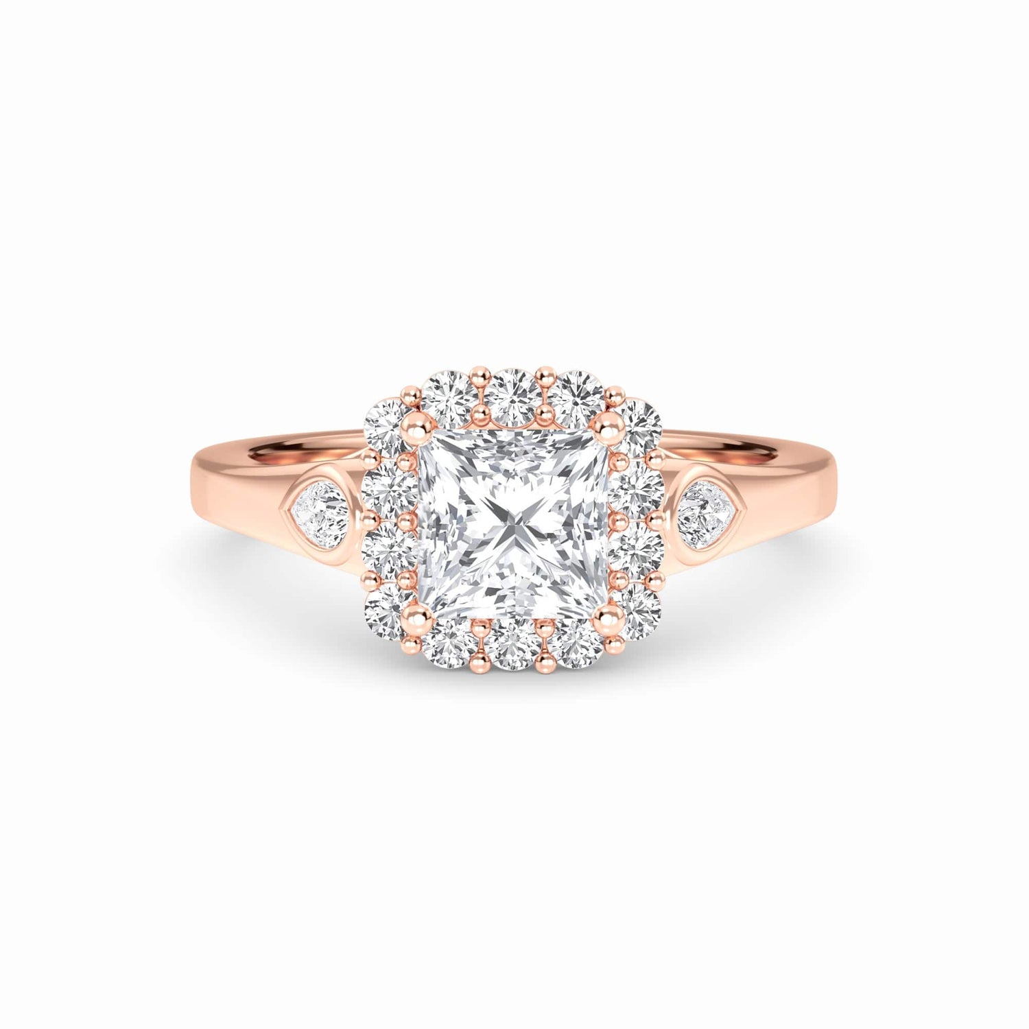 White Diamond Scalloped Halo Engagement Ring - Alondra