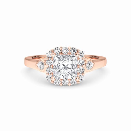 White Diamond Scalloped Halo Engagement Ring - Alondra