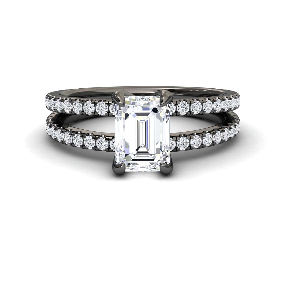 White diamond split shank pave-set engagement ring