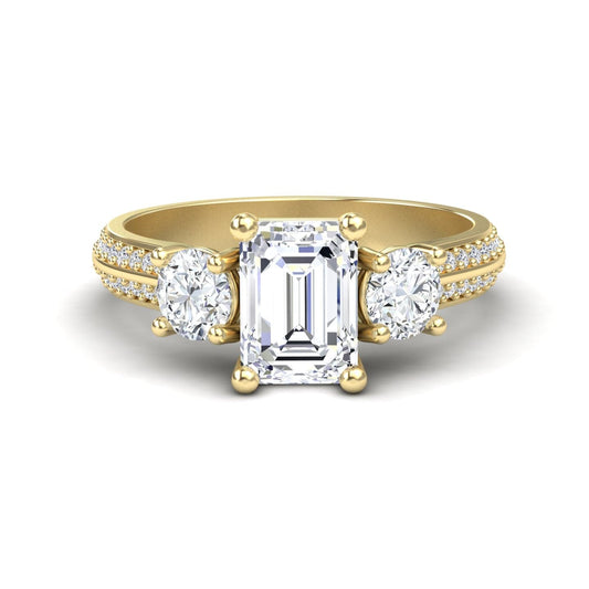 White Diamond Three-Stone Double Row Pave-Set Band Engagement Ring - Brianna
