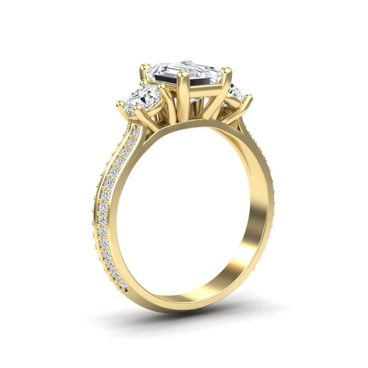 White Diamond Three-Stone Double Row Pave-Set Band Engagement Ring - Brianna