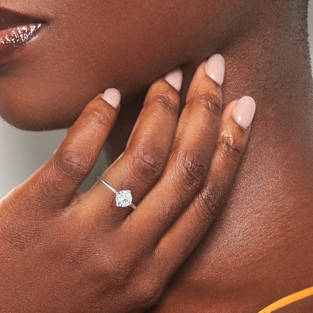 Round solitaire certified lab diamond engagement ring in 18k white gold, view 5