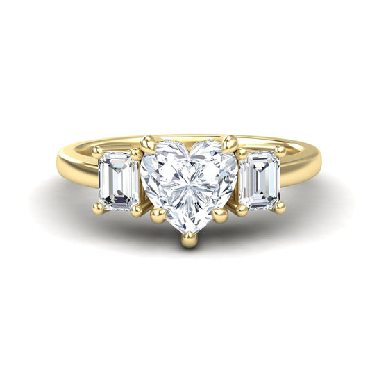 White Diamond Hidden Halo Three Stone Engagement Ring - Katie