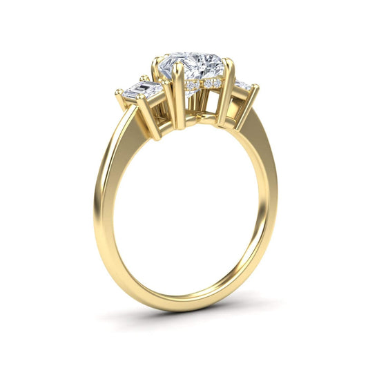 White Diamond Hidden Halo Three Stone Engagement Ring - Katie