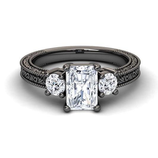 White Diamond Three-Stone Vintage Accented Engagement Ring - Jessica
