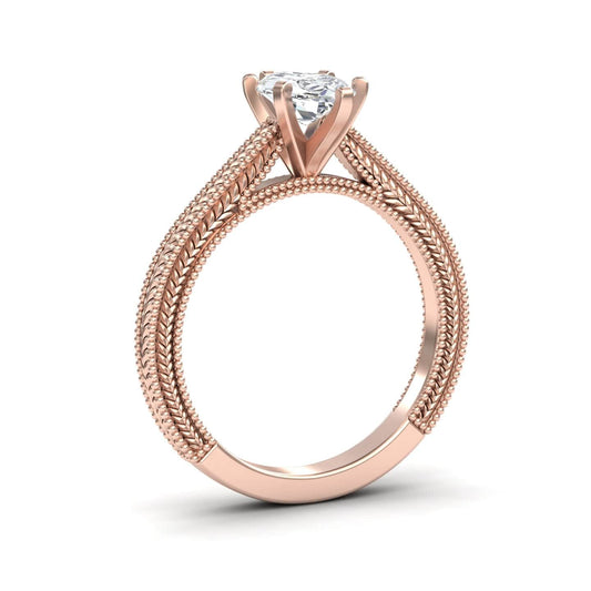 White Diamond Wheat Engraved Solitaire Engagement Ring - Blair