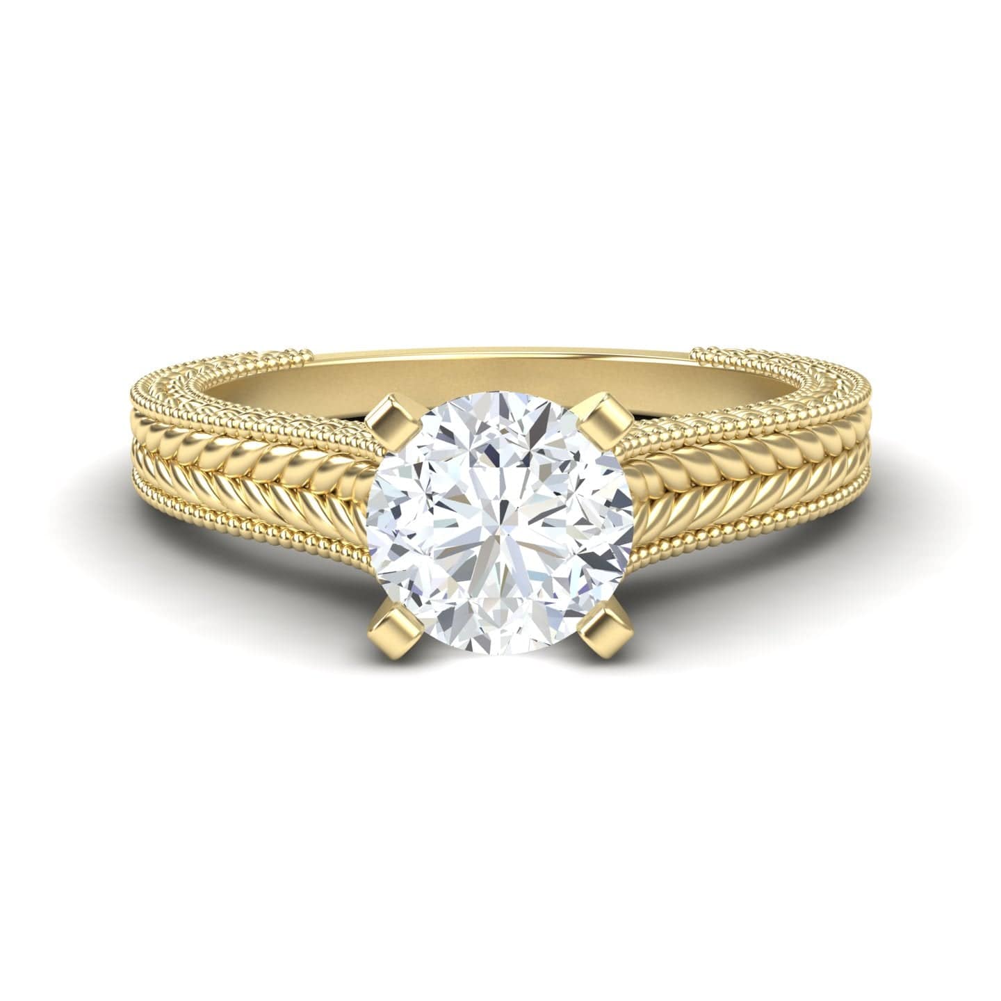 White Diamond Vintage Rope Solitaire Engagement Ring - Darcy