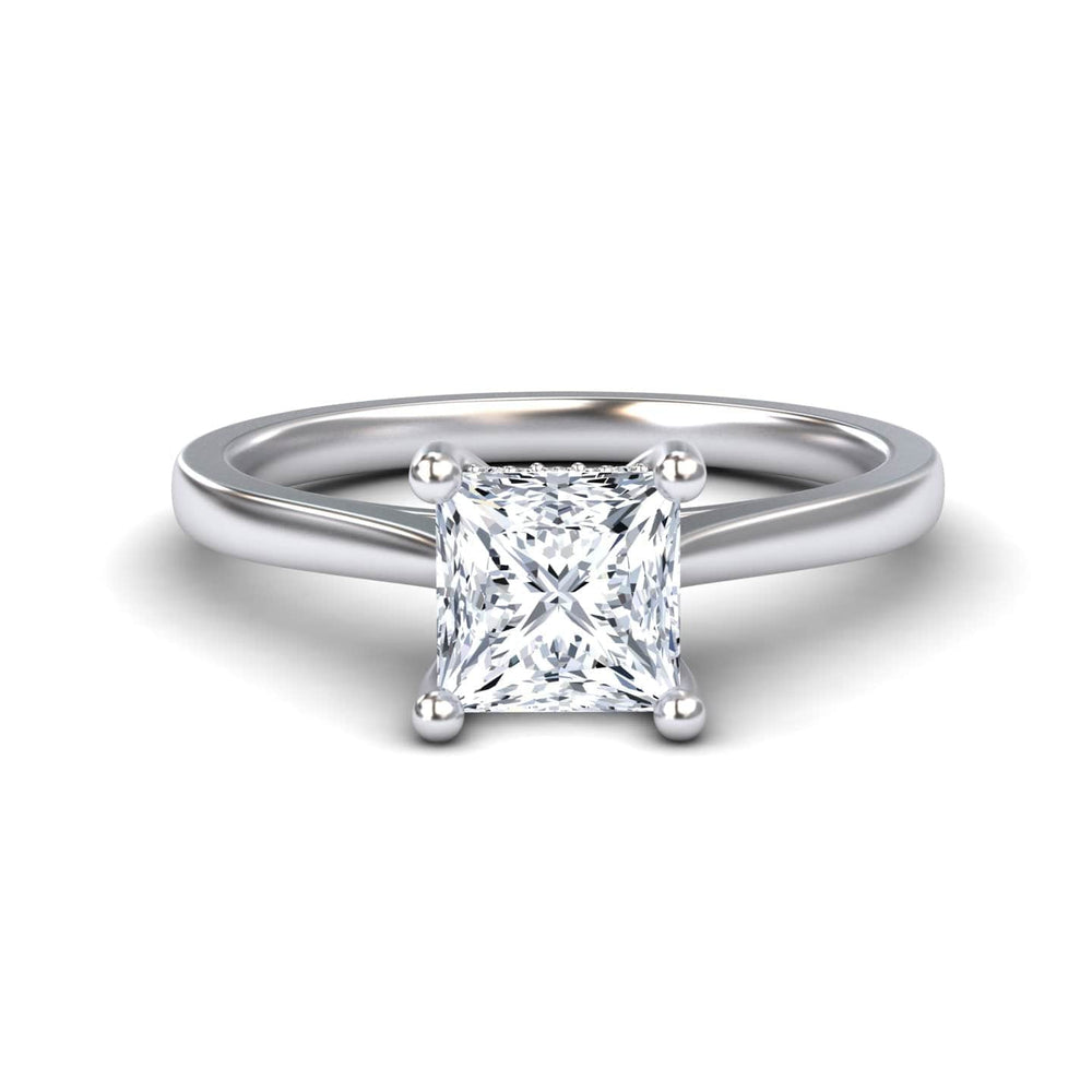 White diamond hidden halo solitaire engagement ring