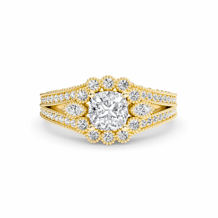 White Diamond Accented Halo Engagement Ring - Phoenix