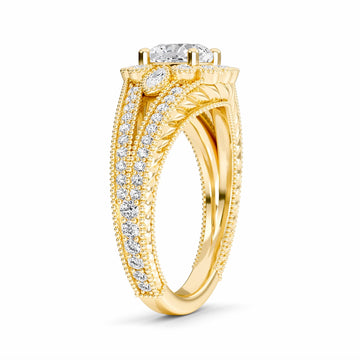 White Diamond Accented Halo Engagement Ring - Phoenix