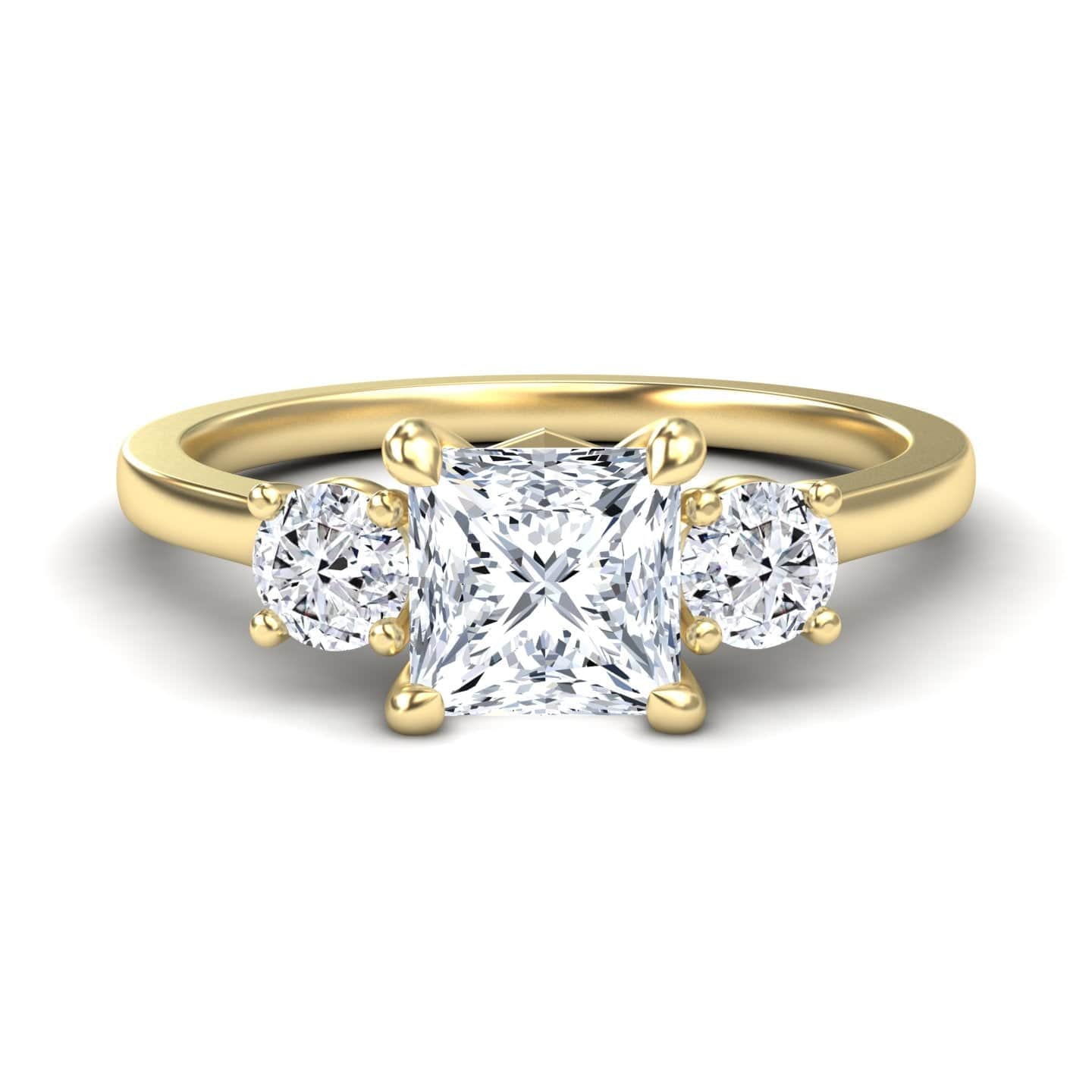 White Diamond Three Stone Hidden Accent Engagement Ring - Alexis