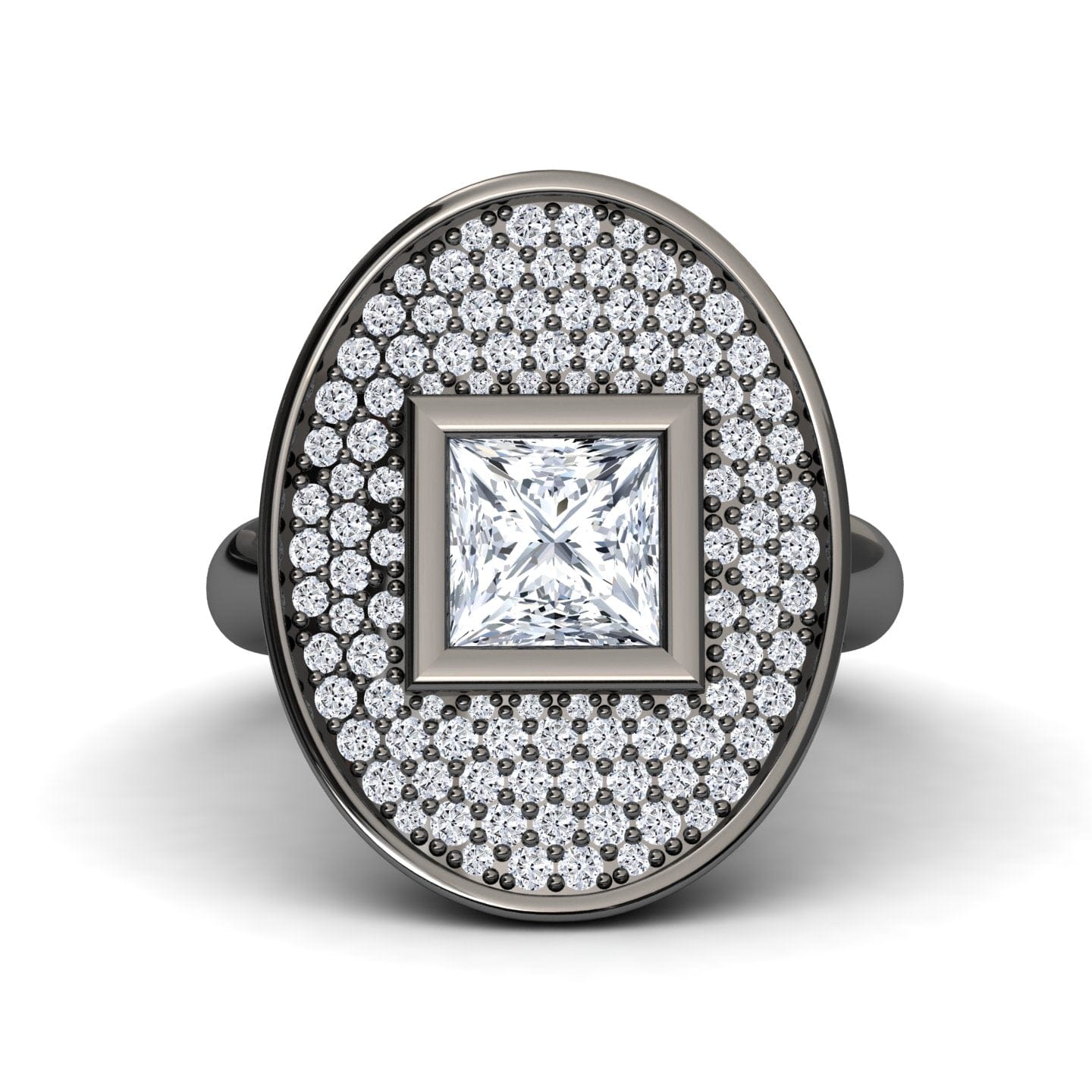 White Diamond Oval Bezel Pave Cocktail Engagement Ring - Leah