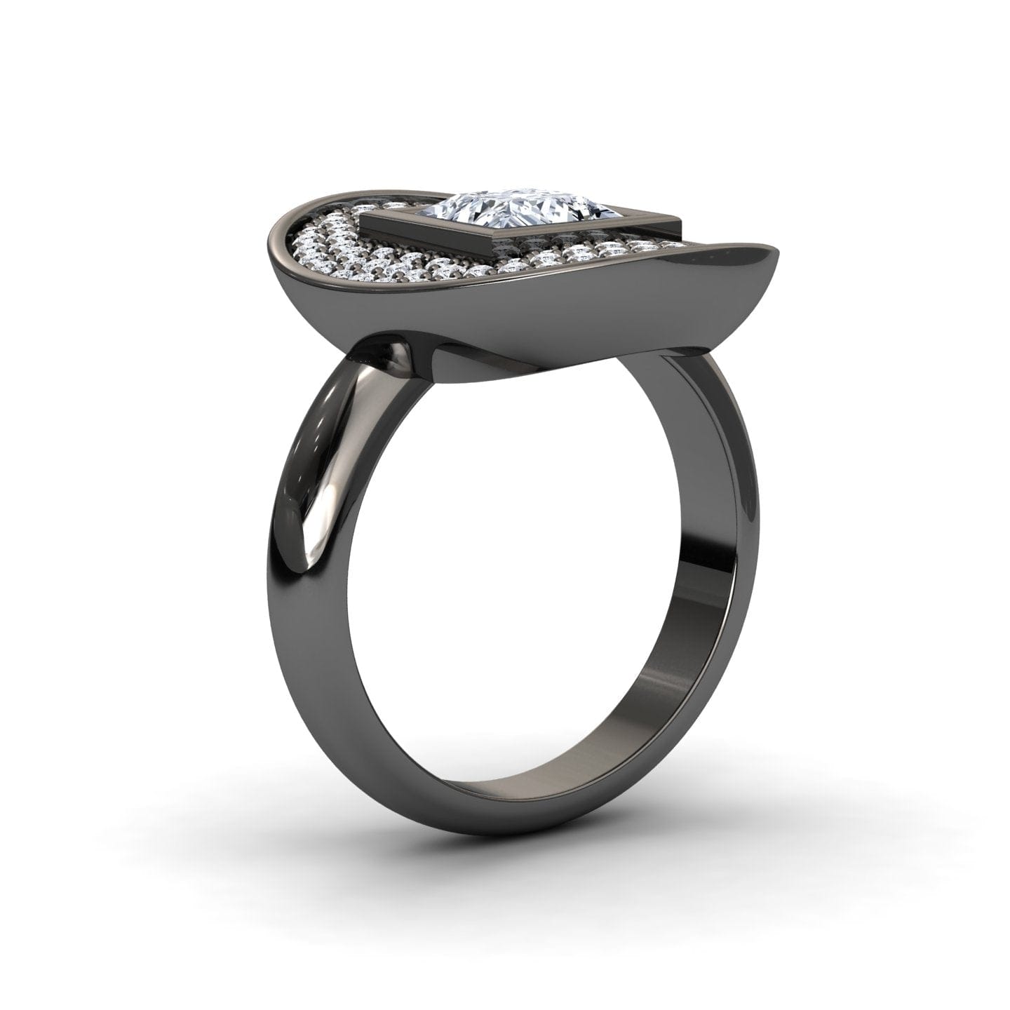 White Diamond Oval Bezel Pave Cocktail Engagement Ring - Leah