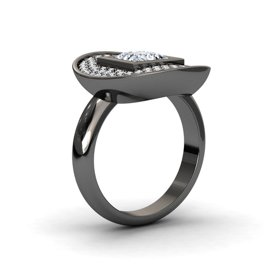 White Diamond Oval Bezel Pave Cocktail Engagement Ring - Leah
