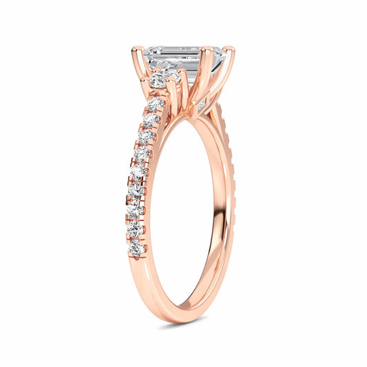 White Diamond Classic Three-Stone Pave Engagement Ring - Sienna