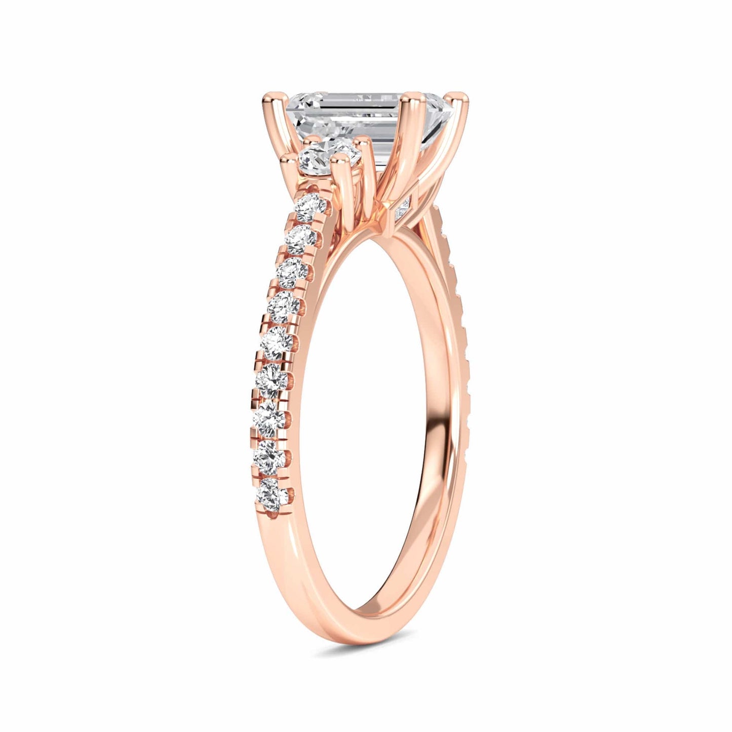 White Diamond Pave Bridal Set Three Stone Engagement Ring - Melissa