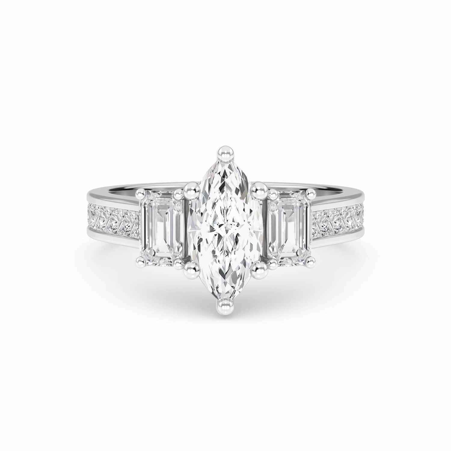 White Diamond Classic Elegance Three-Stone Engagement Ring - Sloan