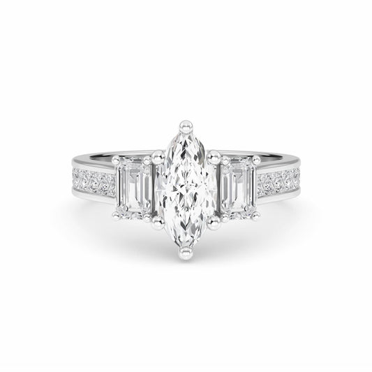 White Diamond Classic Elegance Three-Stone Engagement Ring - Sloan