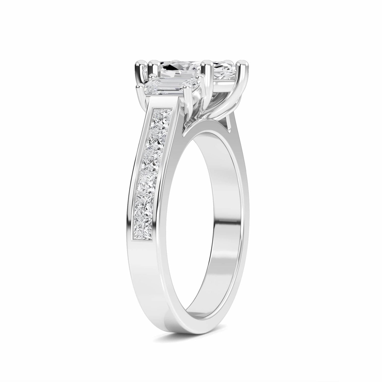 White Diamond Classic Elegance Three-Stone Engagement Ring - Sloan