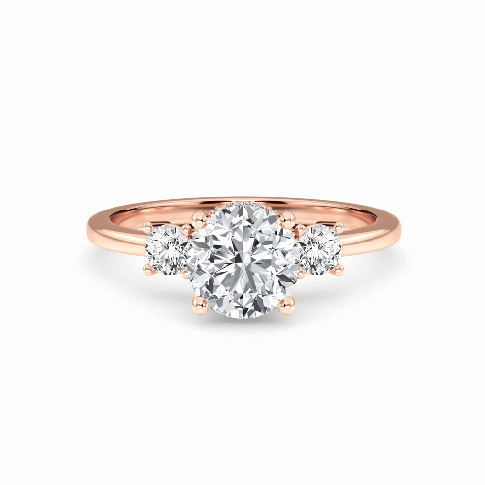 White Diamond Hidden Halo Three Stone Engagement Ring