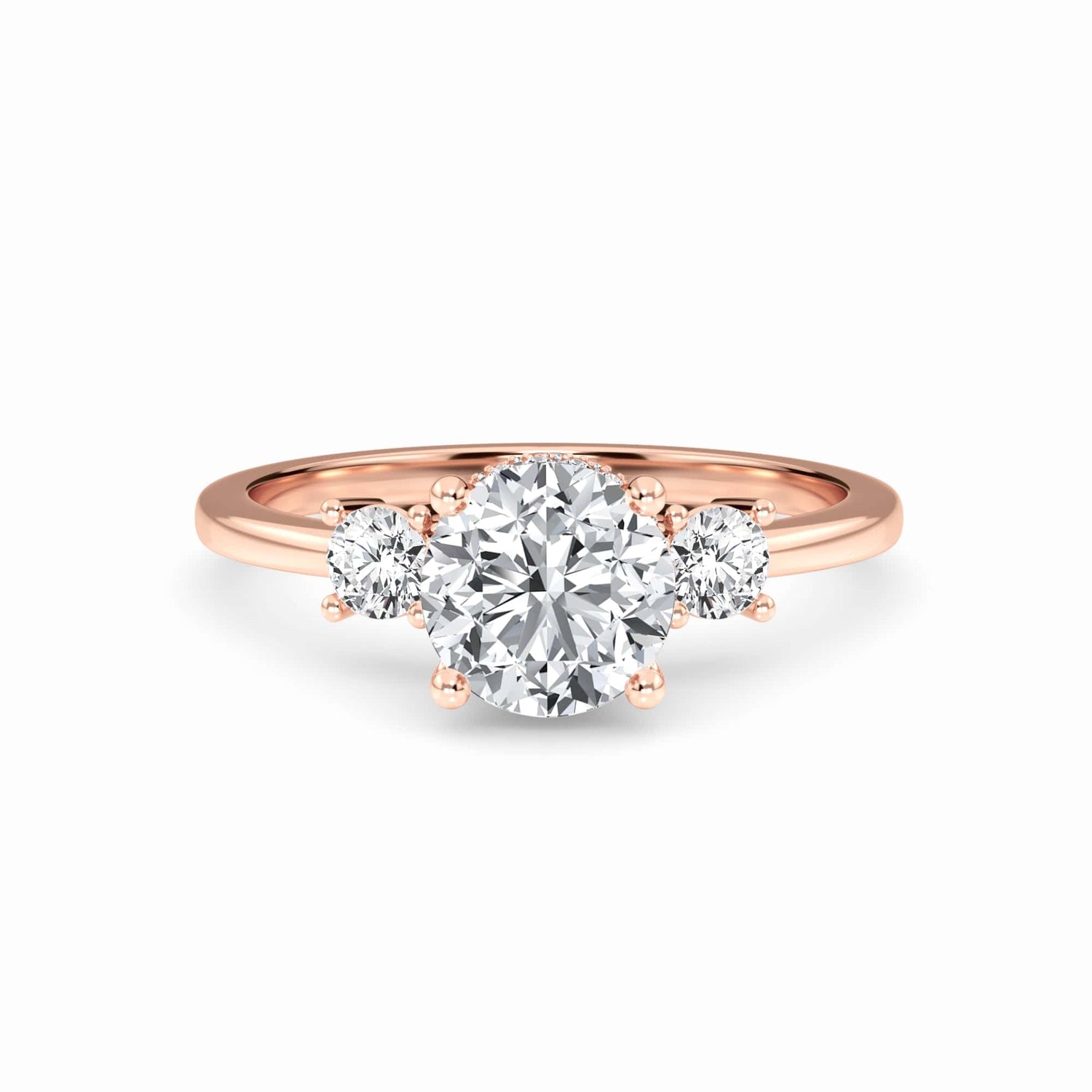 White Diamond Hidden Halo Three Stone Engagement Ring - Ridhi