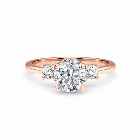 White Diamond Hidden Halo Three Stone Engagement Ring - Ridhi