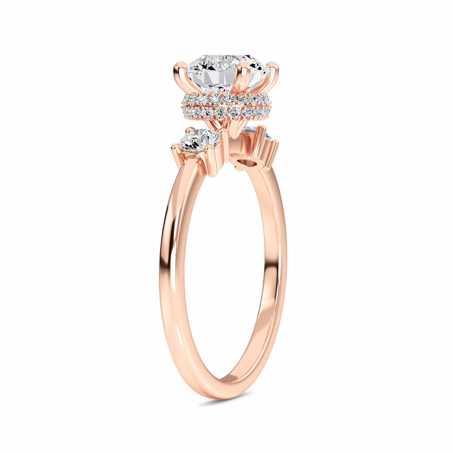 White Diamond Hidden Halo Three Stone Engagement Ring - Ridhi