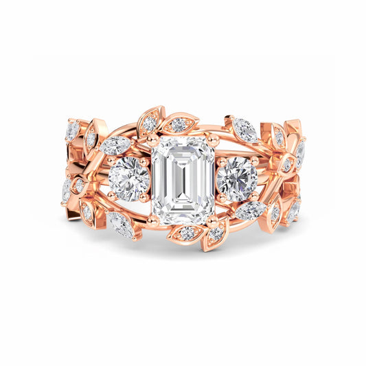 White Diamond Nature-Inspired Three-Stone Engagement Ring - Adelyn