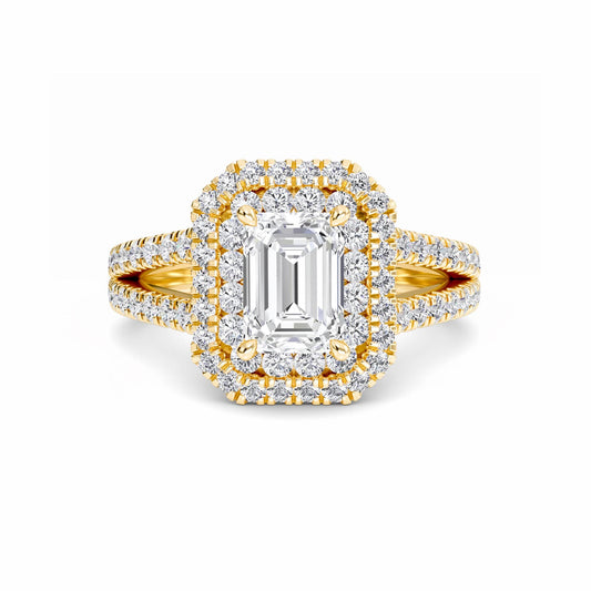 White Diamond Split Shank Double Halo Engagement Ring - Ananya