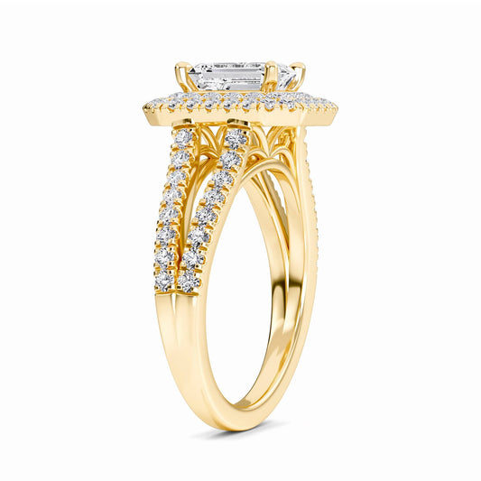 White Diamond Split Shank Double Halo Engagement Ring - Ananya